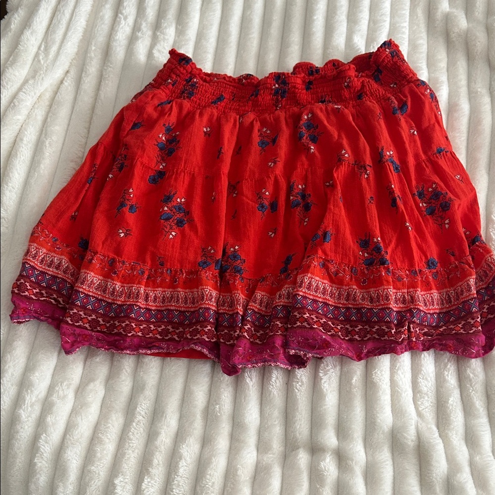 Old Navy Vibrant Red and Purple Patterned Mini Skirt